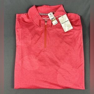 Tommy Bahama Golf Pullover Delray Frond Print 1/4 Zip 4XLB Coral Polyester